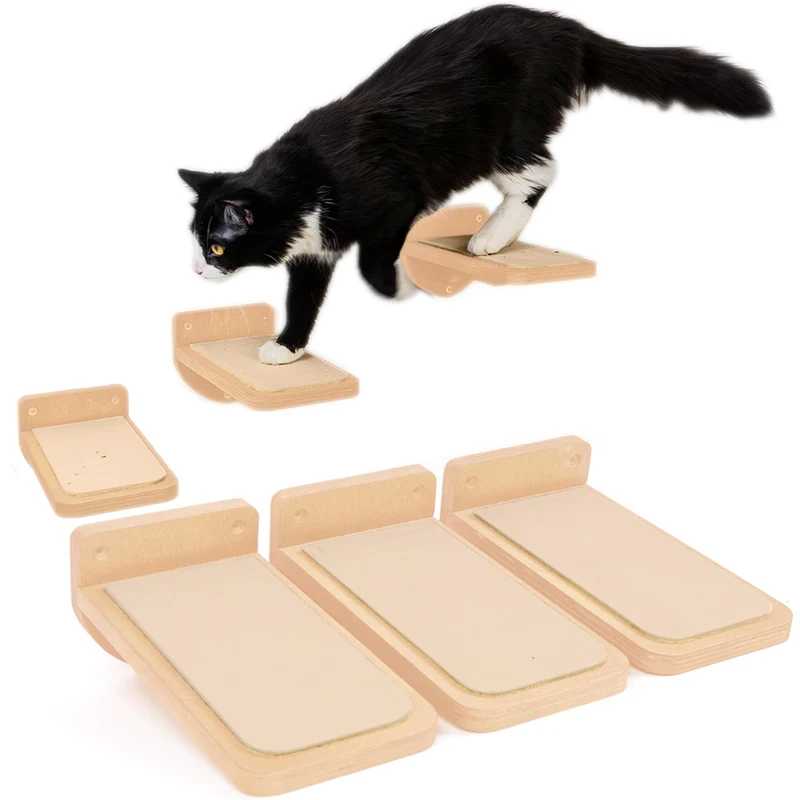 INICIO Escaliers Muraux pour Chats – Bois Naturel, Lot de 3 Pas avec Fixations Incluses (22 x 12 cm)