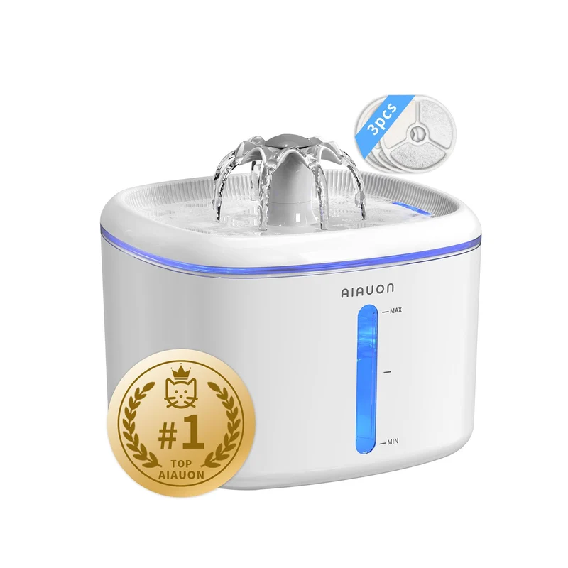 AIAUON Fontaine d'eau pour chat 2,5 L – Ultra silencieuse, 3 modes, filtres remplaçables