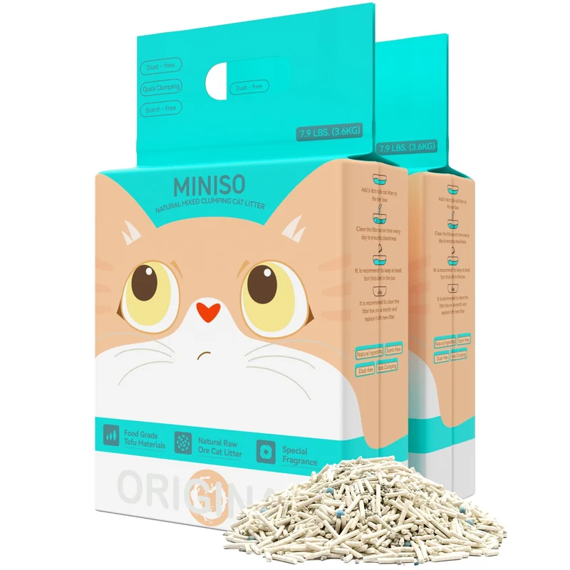 MINISO Litière pour chat agglomérante tofu-bentonite-cassava – Double pack 2 × 7,9 lb