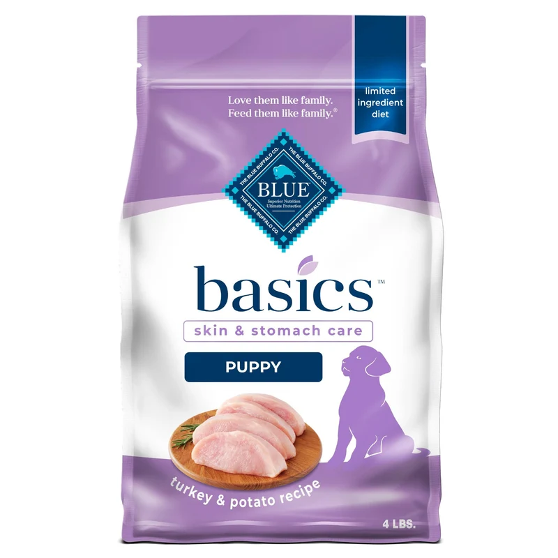 Blue Buffalo Basics Puppy – Nourriture sèche pour chiots, Recette Dinde & Pomme de Terre, régime à ingrédients limités, Fabriqué aux États‑Unis – Sac 4 lb