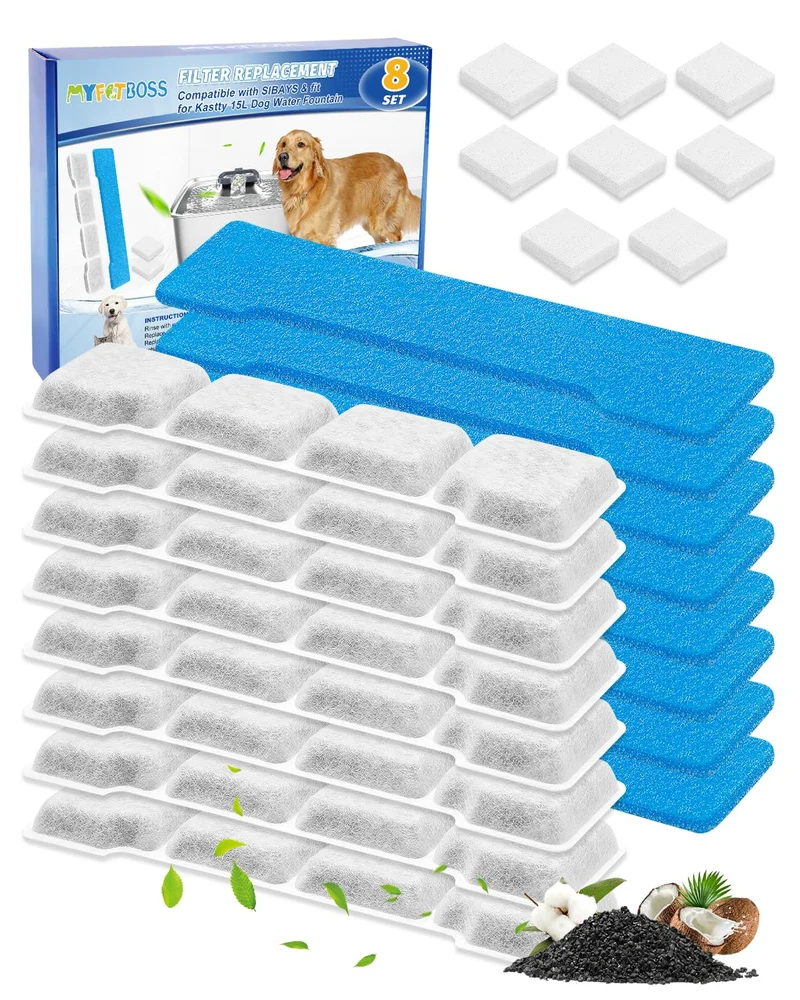MyfatBOSS 8 Ensemble Filtration Fontaine Chien — Compatible SIBAYS/Kastty 15L/4Gal