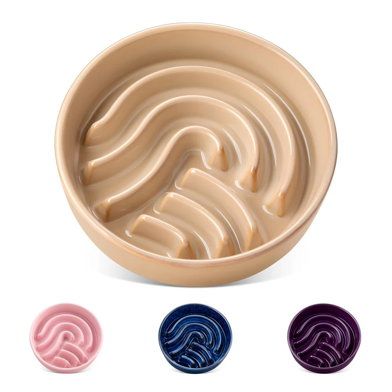 Vancasso Bol Lent en Céramique pour Chien – 0,6 Tasse, Puzzle Alimentaire pour Petites Races, Marron