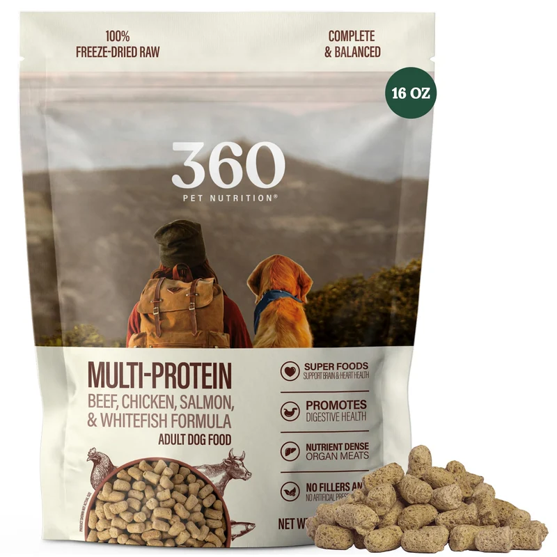 360 Pet Nutrition – Nourriture Crue Lyophilisée pour Chien Multi-protéines 1 lb – Sans Céréales – USA