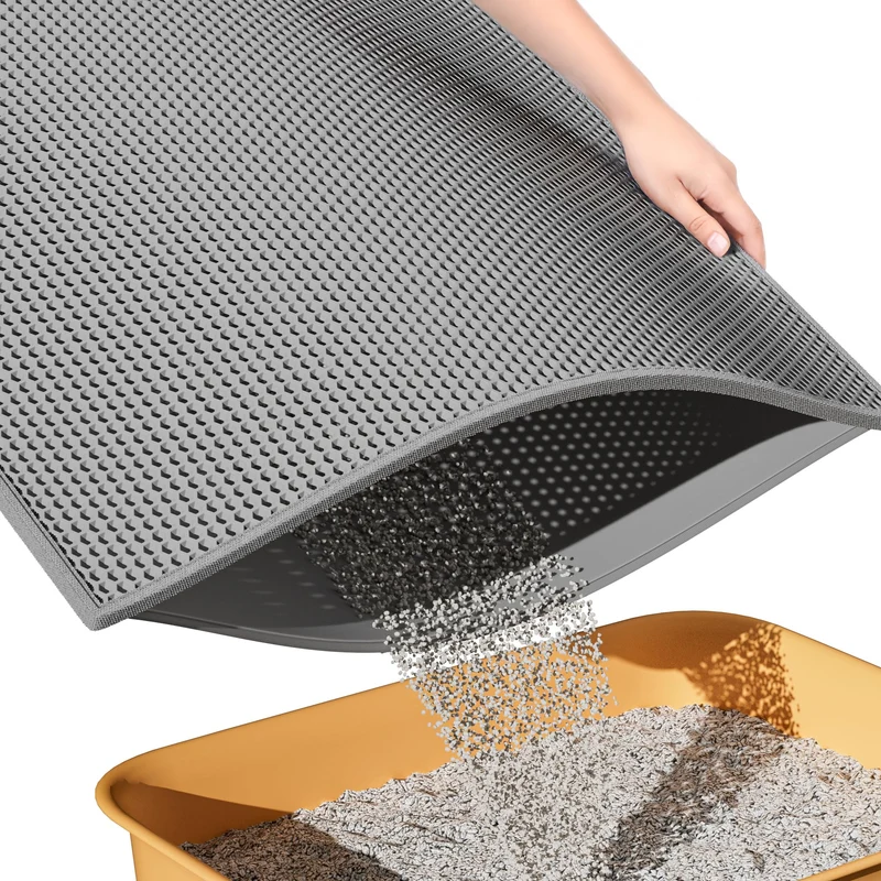 ESTHELLO Tapis Litière pour Chat Grand – Design à Double Couche Nid d’Abeille, Lavable (30 po x 24 po, Gris)