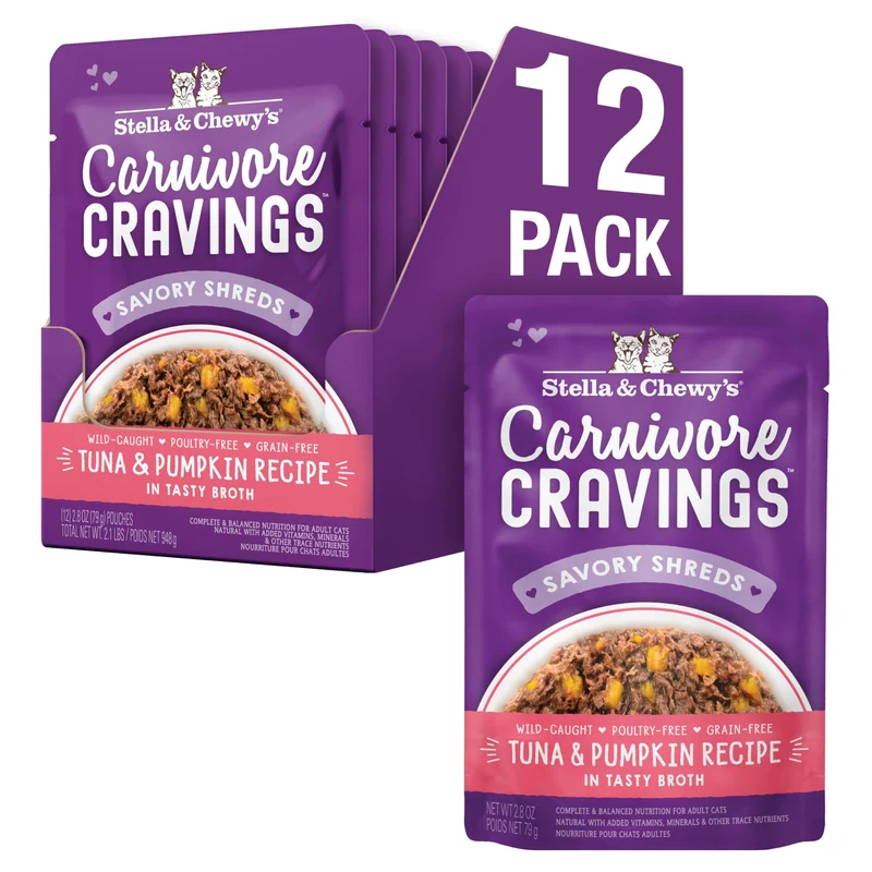 Stella & Chewy's Carnivore Cravings – Poches Premium Sans Céréales Thon & Potiron (2,8 oz, Lot de 12)