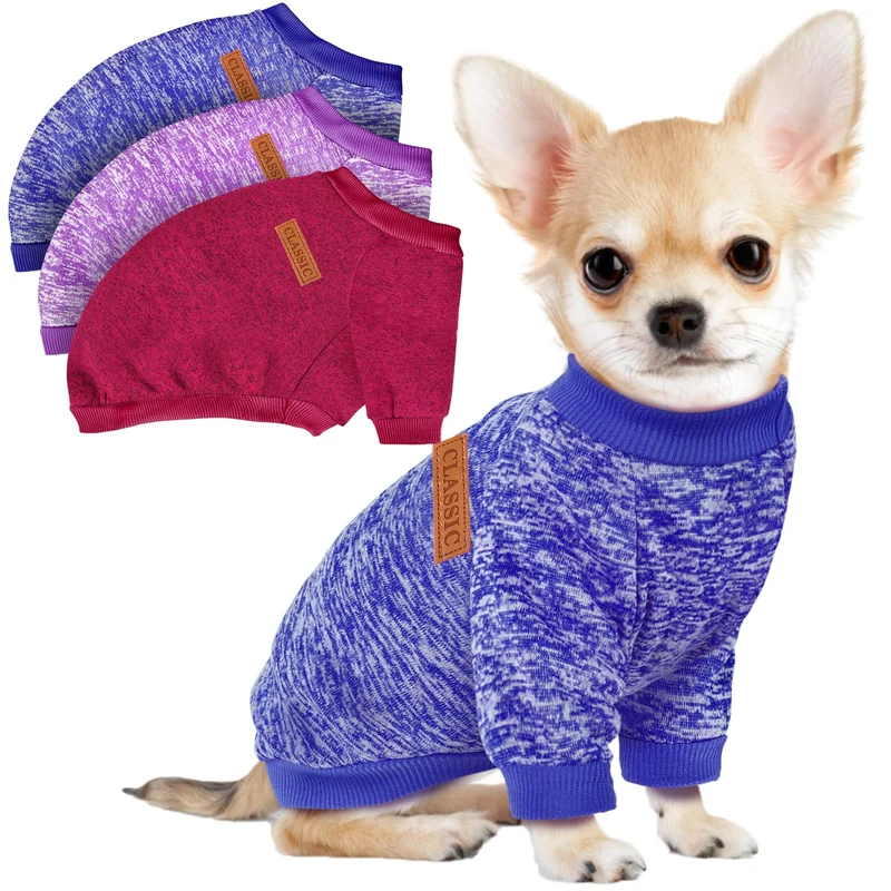 BAOBICUTE – Lot de 3 pulls pour petits chiens et chats | Manteaux d'hiver en polaire chaude et douce