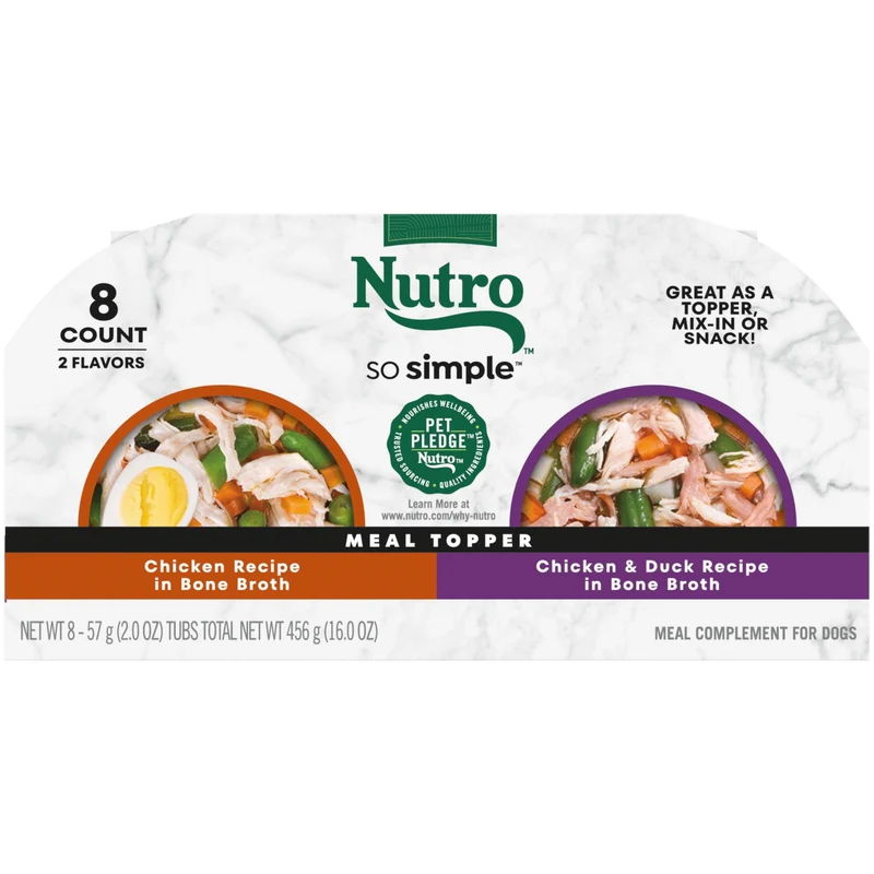 Nutro So Simple – Complément humide pour chien en bouillon, poulet et canard, lot varié (8 plateaux de 56 g)