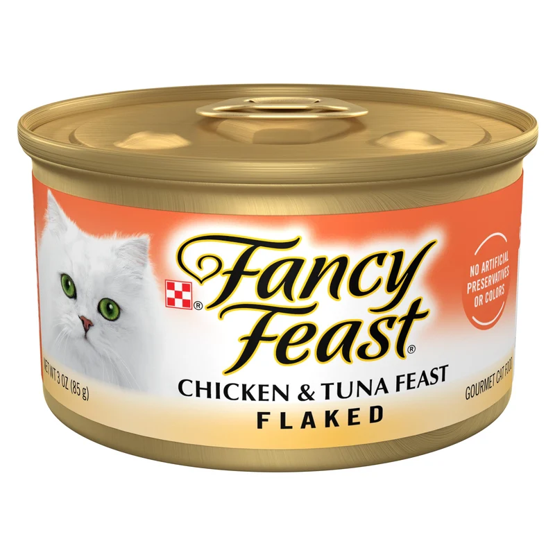Purina Fancy Feast – Nourriture humide pour chat au poulet et thon en flocons, pack de 24 × 85 g (3 oz)