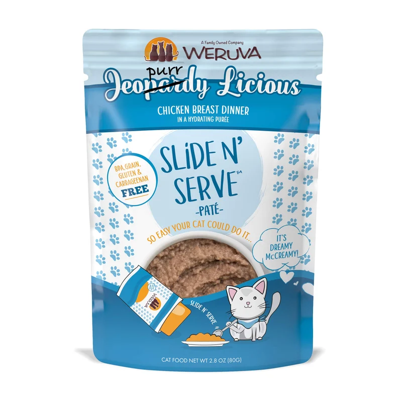 Weruva Slide N' Serve Paté Chat – Jeopurrdy Licious Dîner au Poulet, Sachet 2,8 oz (Pack de 12)
