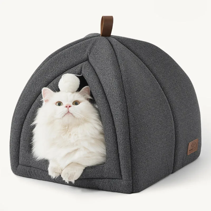 Bedsure Cabane pour chat 2-en-1 — Tente-caverne douillette pour chaton et petits animaux, Gris foncé, 16 pouces