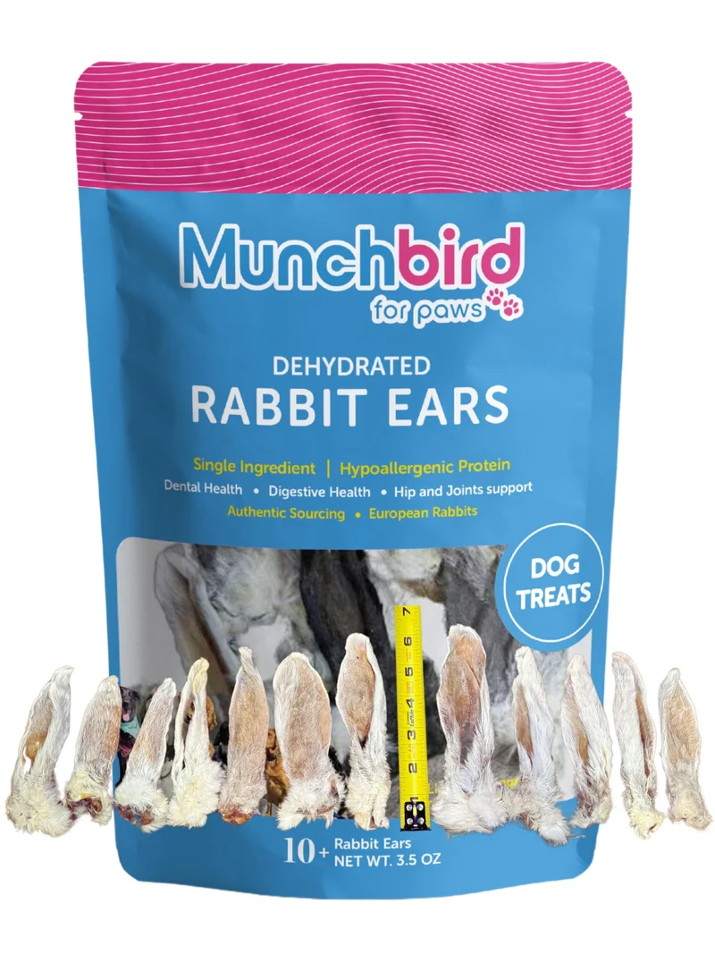 Munchbird Oreilles de Lapin Séchées 100 g – 12 à 15 pièces pour chiens, alternative sans cuir brut, origine France