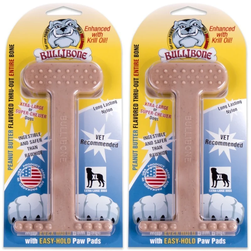 Bullibone – Os en nylon pour chiens agressifs, goût bacon, hygiène dentaire | Lot de 2