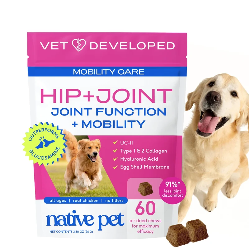 Native Pet Mobility Care – Soin mobilité et articulation pour chiens – UC-II, Membrane coquille d'œuf et Acide hyaluronique – 60 bouchées