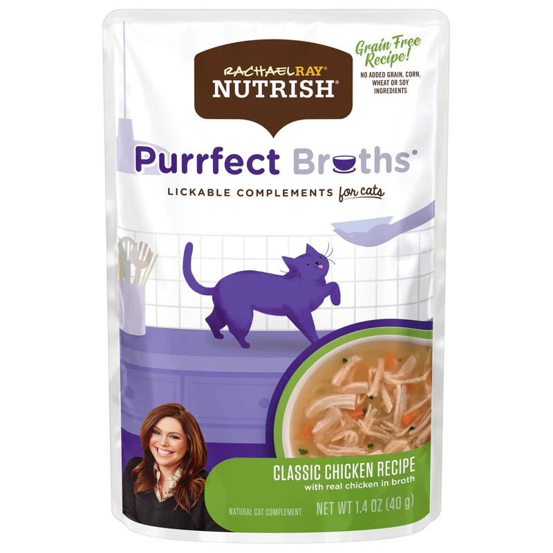 Nutrish Purrfect Broths – Friandises à lécher ou garniture pour chat, Bouillon de poulet Classic sans céréales, 24 sachets de 1,4 oz