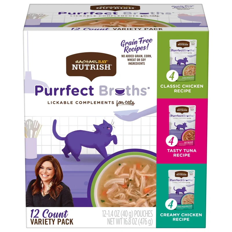 Nutrish Purrfect Broths — Bouillons Humides pour Chats (Variété, 24 Sachets 40 g, Sans Céréales)