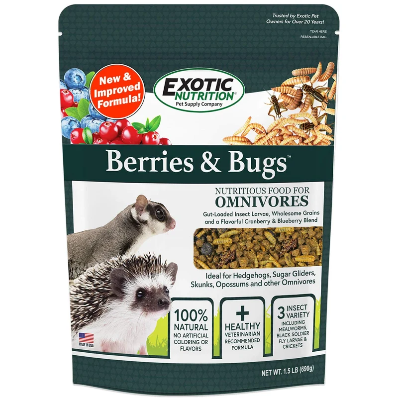 Exotic Nutrition Berries & Bugs 3 lb – Régime insectivore naturel, riches en protéines et fibres