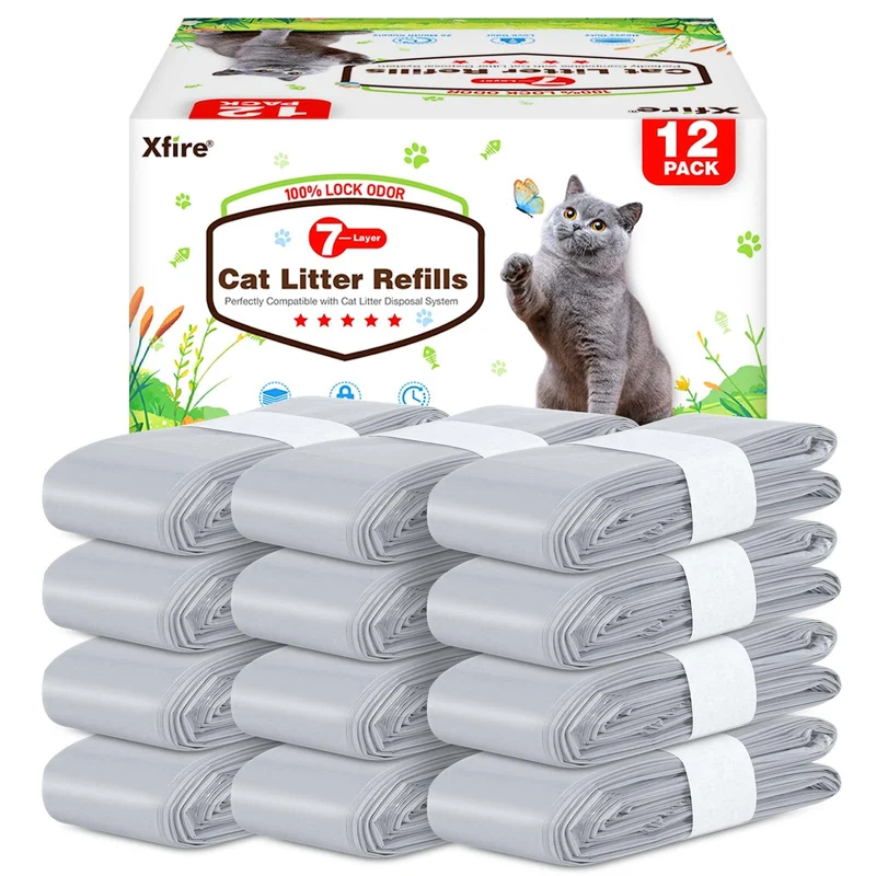 Xfire - 12 Packs Sacs Recharge Litière – Odor Lock, Compatibles Litter Genie XL/Plus/Standard/Pail