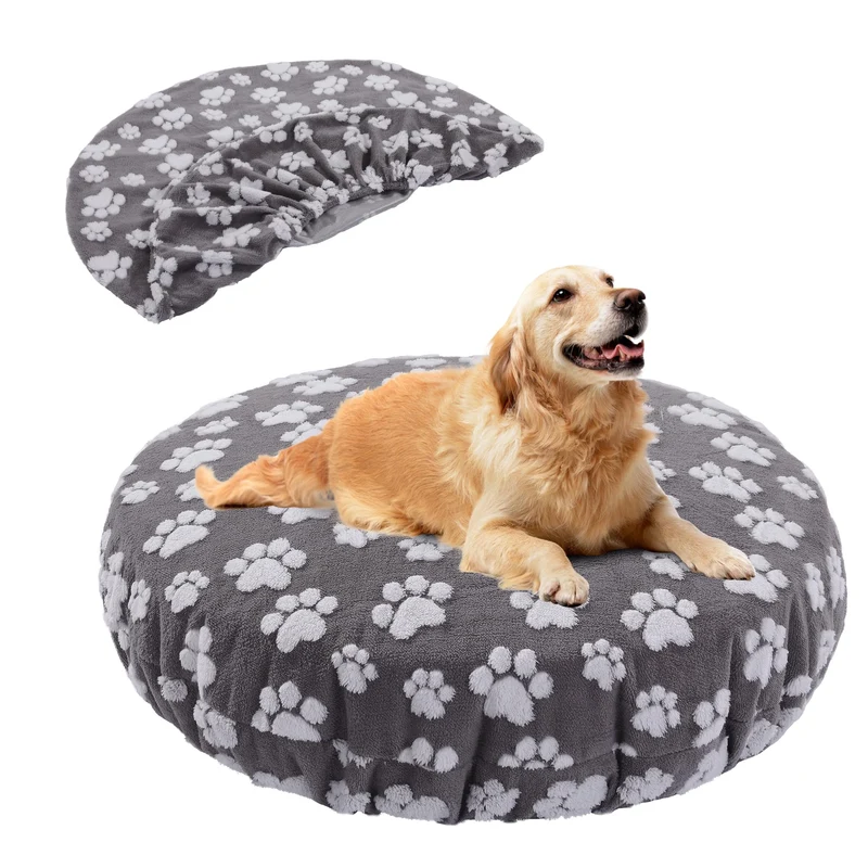 BALAPET Housse de lit ronde lavable pour chien – Imperméable, imprimé patte, 45 × 45 × 11 po