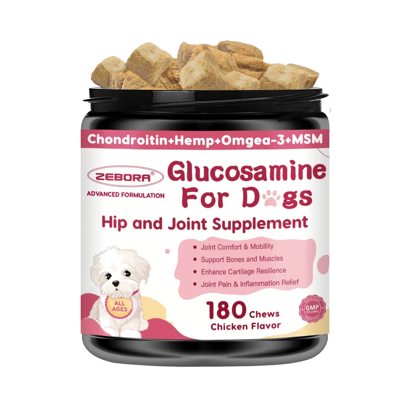 ZEBORA Glucosamine pour chiens – Complément articulaire avec Chondroïtine, MSM, Oméga 3, Curcuma, 180 bouchées