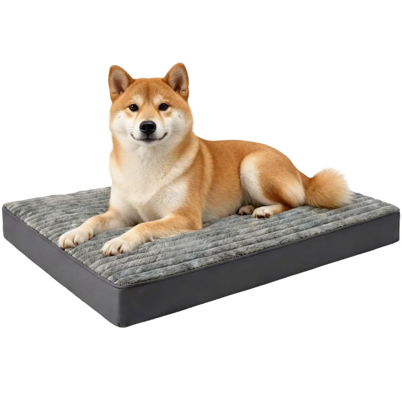 BUYFF Lit Chien Grand Orthopedique 35x22x3 - Mousse Memoire, Housse Lavable, Anti-Glisse, Gris