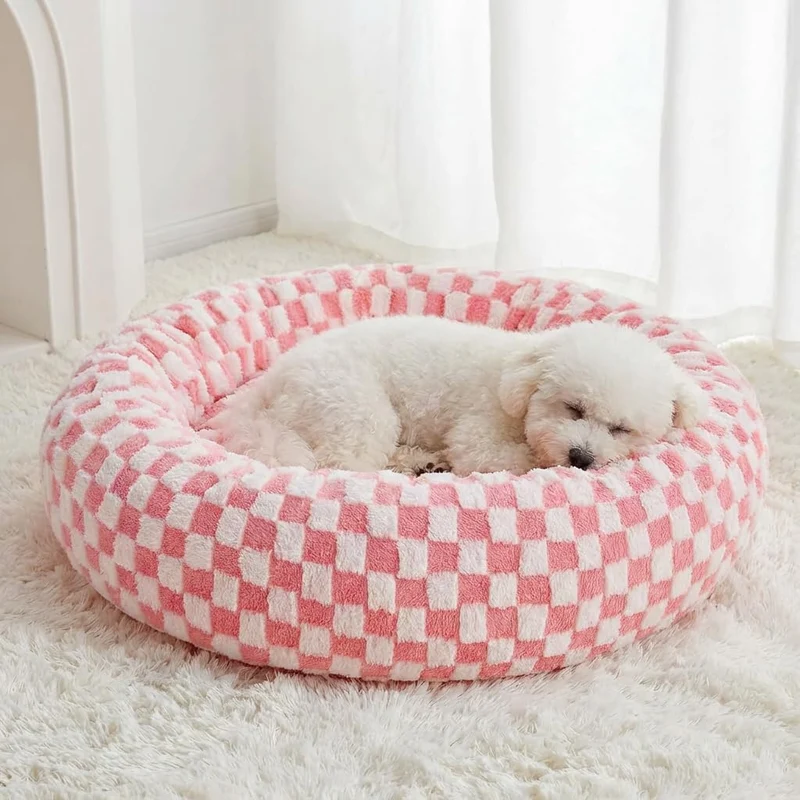 BFPETHOME Nid rond pour petit chien – lit apaisant, anti-glisse, lavable, rose, 20 pouces