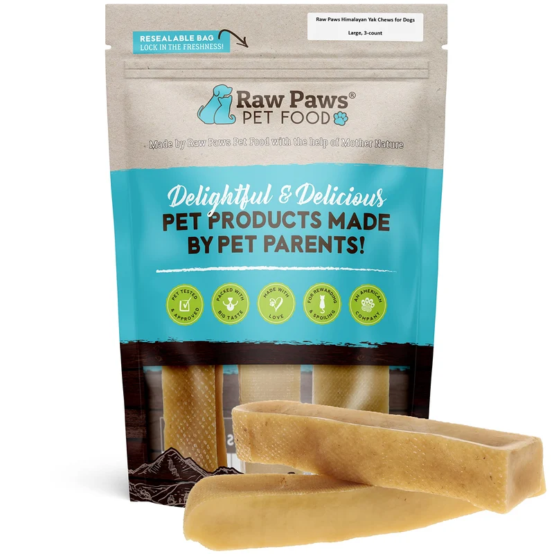Raw Paws Os de Yak Tibétain pour Chiens – Grand Format (3 Paquets) – Fabriqué aux États-Unis – Ingrédient Unique