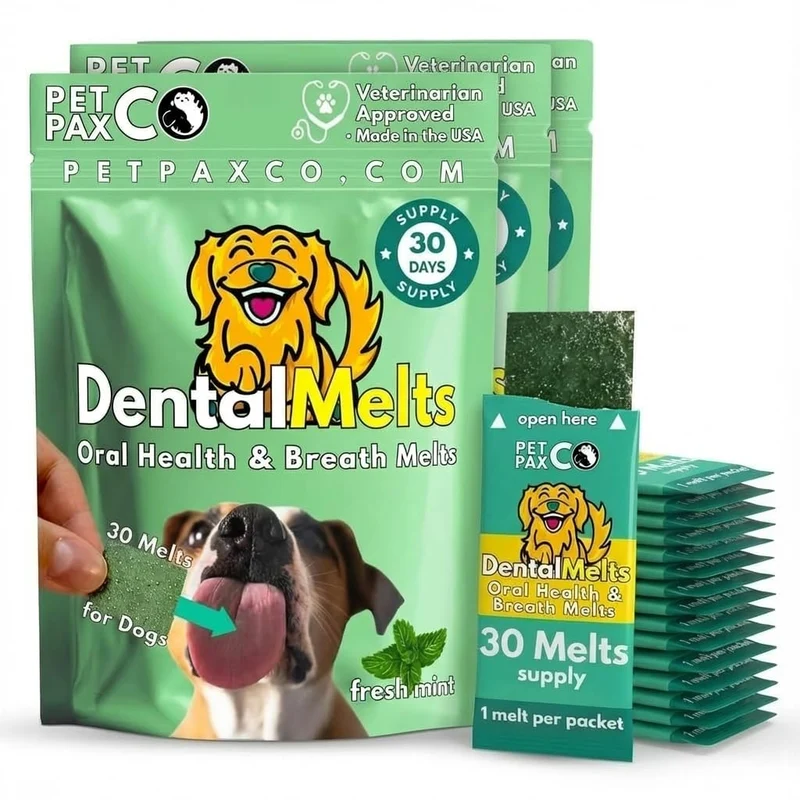 PetPax Co. Rafraîchisseur d’haleine 5 en 1 pour chiens – 30 bandes orales – Sauge, Spiruline, Vinaigre de cidre