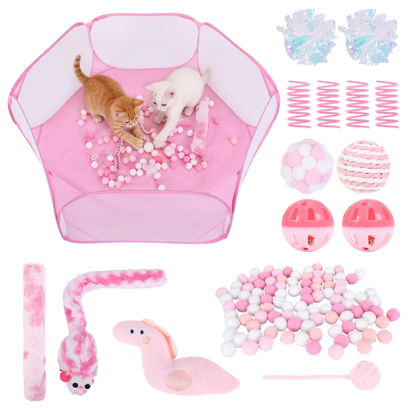 Foxtell Panier de Boules pour Chat Rose – 115 Jouets Interactifs pour Jeu Intérieur