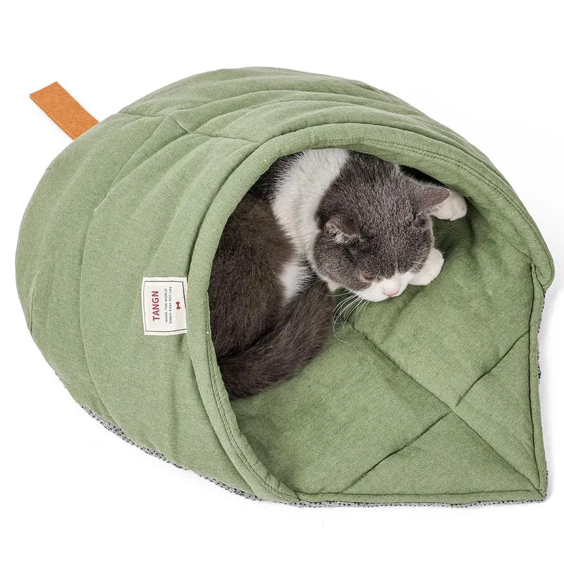 TANGN Nid-Cave Chat en Lin Vert – Confort Doux et Durable