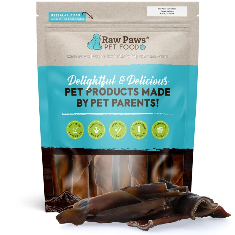 Raw Paws Camel Skin Chews pour chiens (15 pièces) – Sans Rawhide, Longue Durée