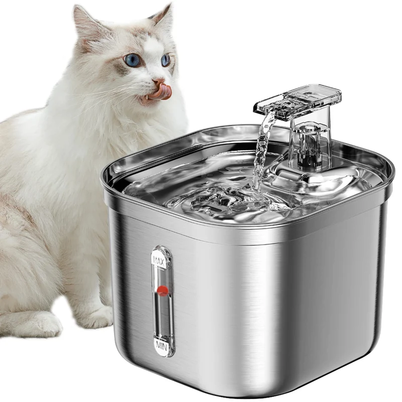 Fontaine d'eau Homtyler pour chats et chiens – acier inoxydable, 2,2 L, 3 filtres, pompe silencieuse