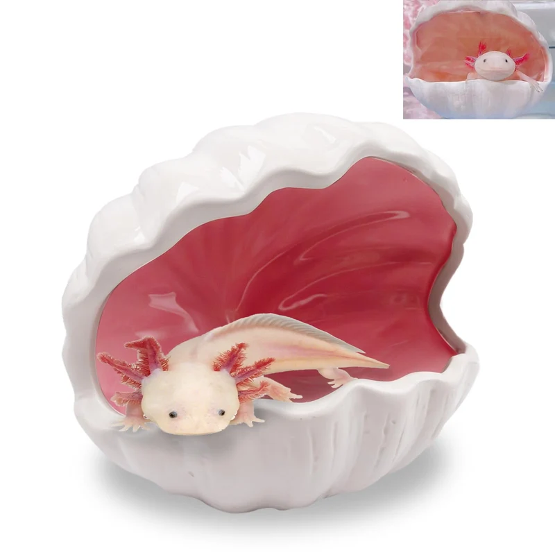 Niuohoy Axolotl Hide – Grotte en céramique rose, émaillage double-face, grande taille pour petits animaux aquatiques