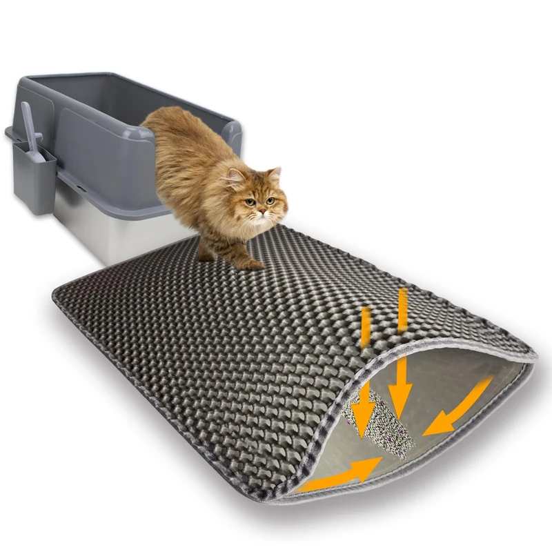 Flasidu Tapis Litière Double-Couche Étanche et Facile à Nettoyer – Gris 30x22 po