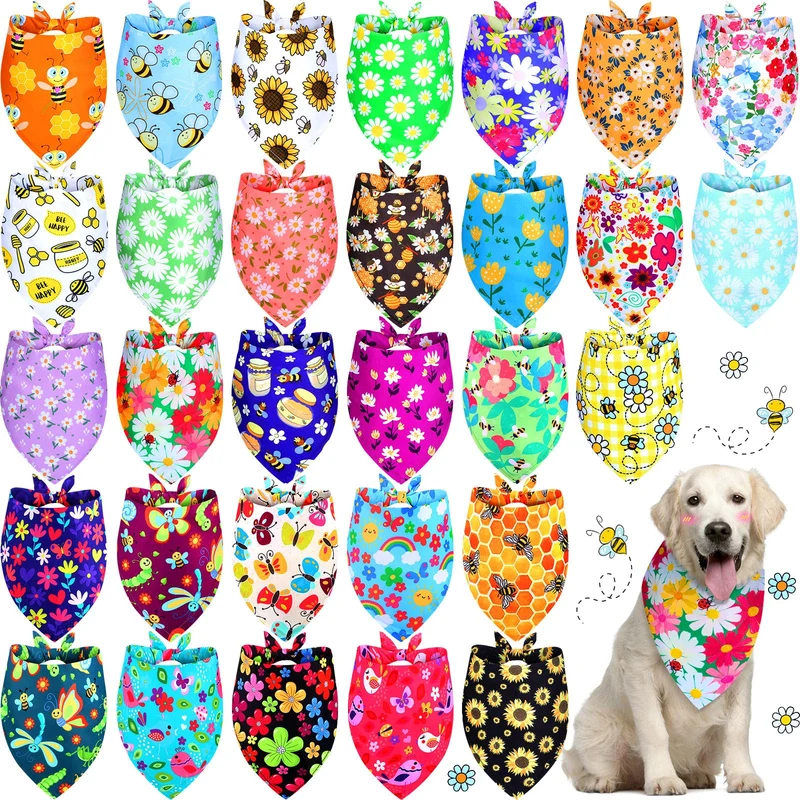 Eccliy 30 Pack Bandanas Chien Imprimés Fleurs — Bandana Chien Triangle Polyester