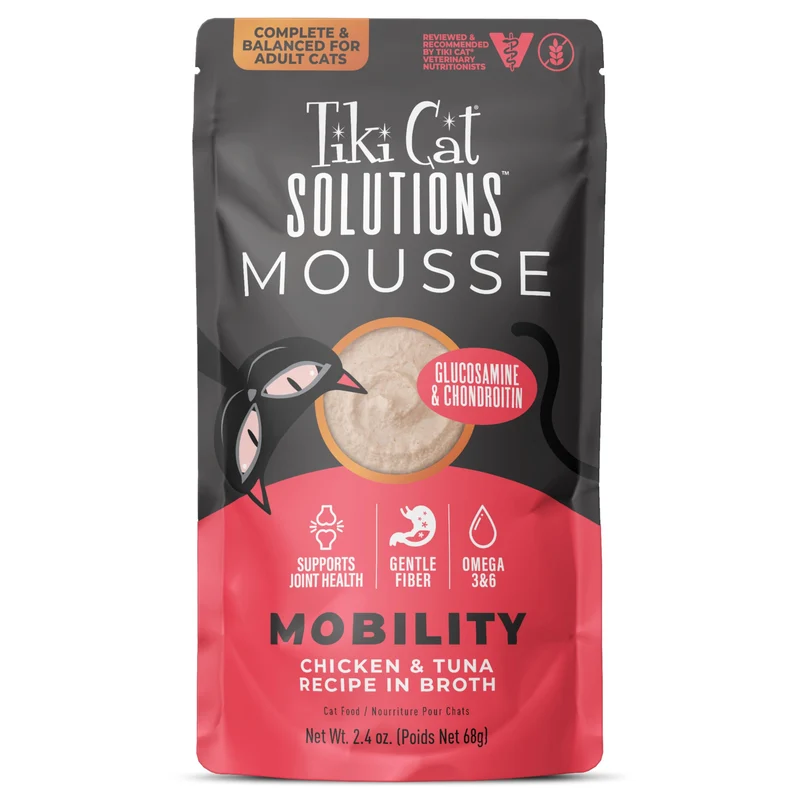 Tiki Cat Solutions Mobility Mousse – Poulet & Thon, Poches 2,4 oz, Soutien des Articulations, Nourriture humide pour chat