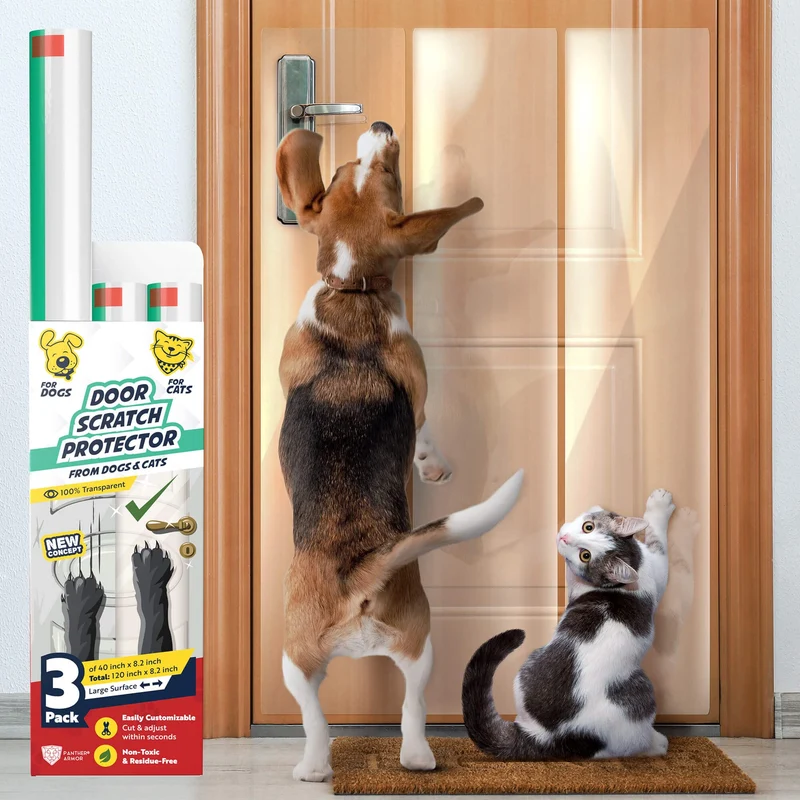 Panther Armor – Kit 3 protecteurs de porte anti-griffes pour chiens et chats — Transparent et sans résidu