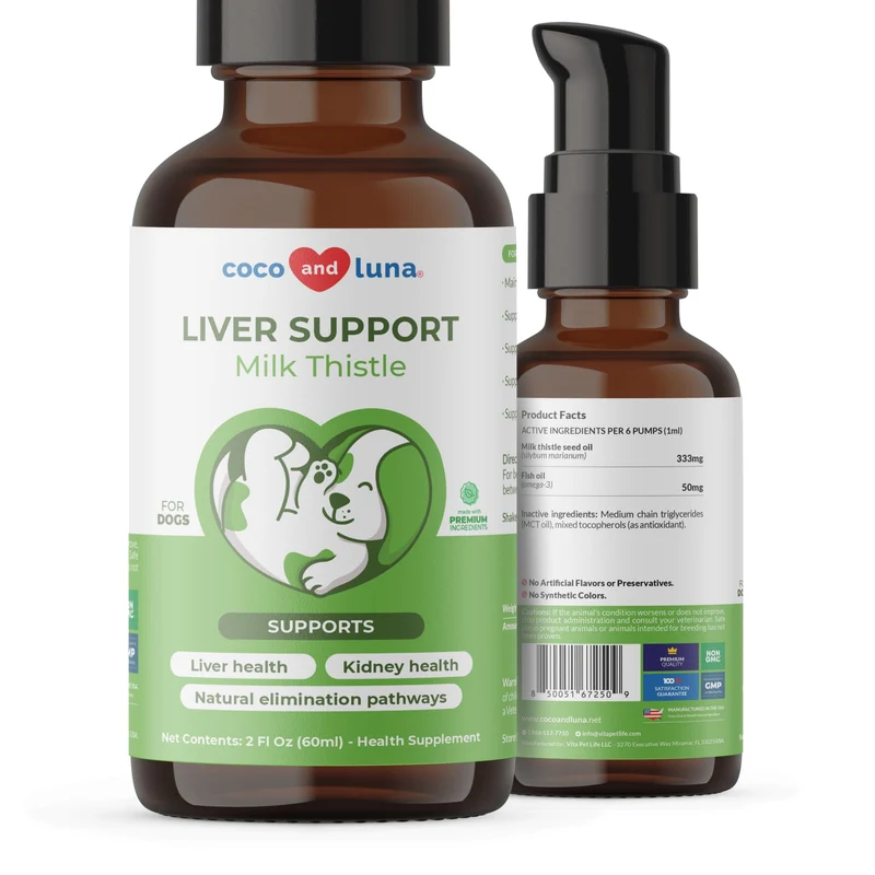 Chardon-Marie pour Chiens – Coco et Luna | Soutien Foie et Rein avec EPA/DHA, Détox Liquide