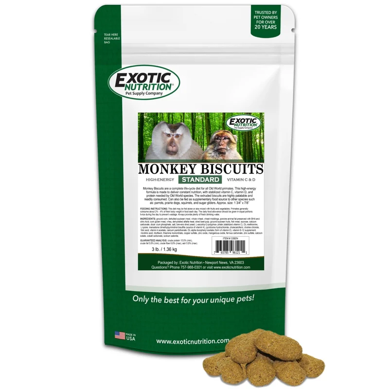 Biscuits Singe Exotic Nutrition – Standard 3 lb (1,36 kg) | Friandise croquante pour primates et petits animaux