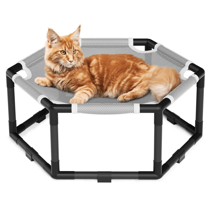 Tresbro Hamac Chat Hexagone Élevé — Berceau Suspendu pour Chats Intérieur et Extérieur, Tissu Respirant et Base Antidérapante