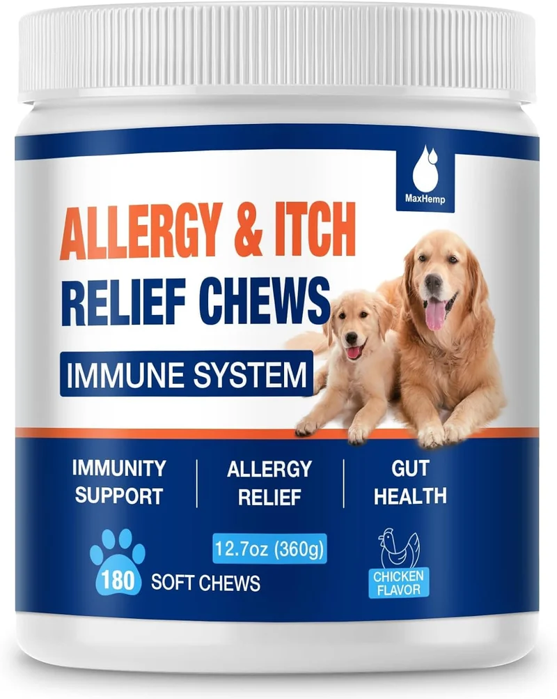 MaxHemp Gommes Anti-Allergie Chiens – Soulagement des démangeaisons et peau sèche – 180 Gommes