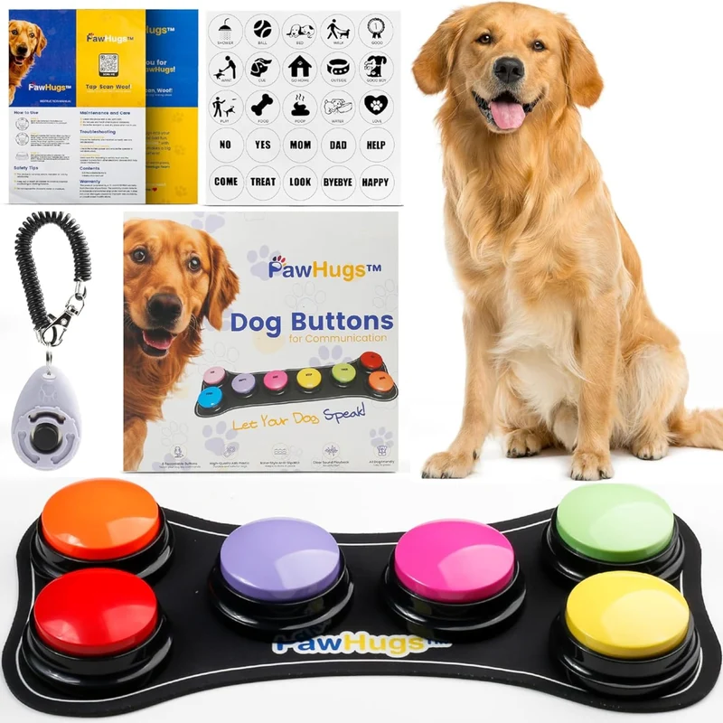 PAWHUGS – Boutons parlants pour chien (6-pack) avec tapis anti-glisse et étiquettes