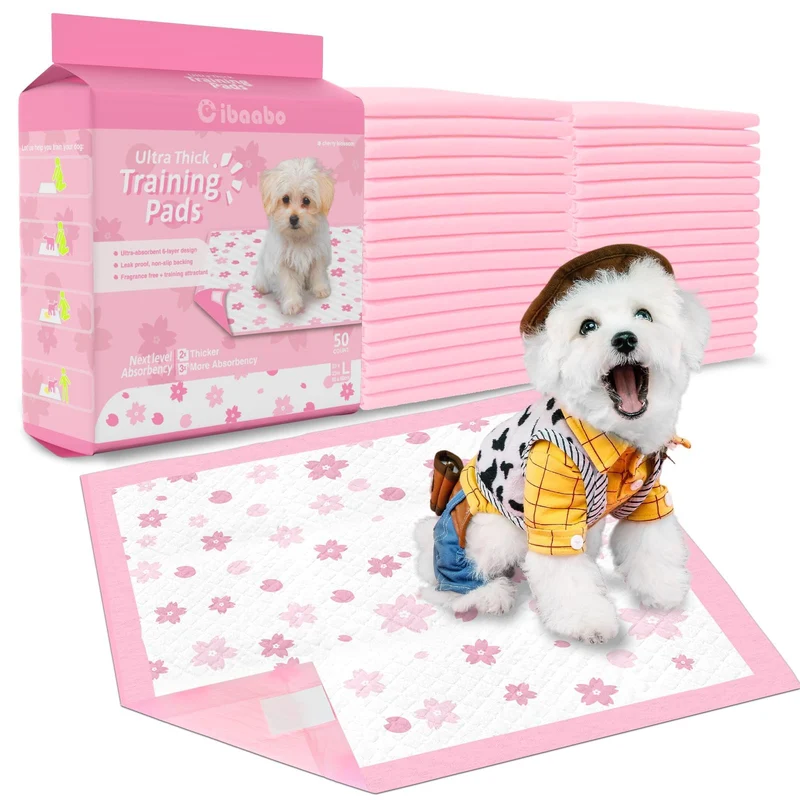 Cibaabo Tapis Propreté Chiots Rose – 50 Unités (23x23 pouces), Anti-Fuite Quiky-Dry