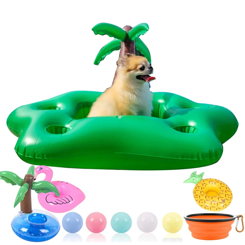 KUCDBUN Ensemble Flotteurs Piscine pour Chien — Arbre Coco, Bol Pliables et Gobelets