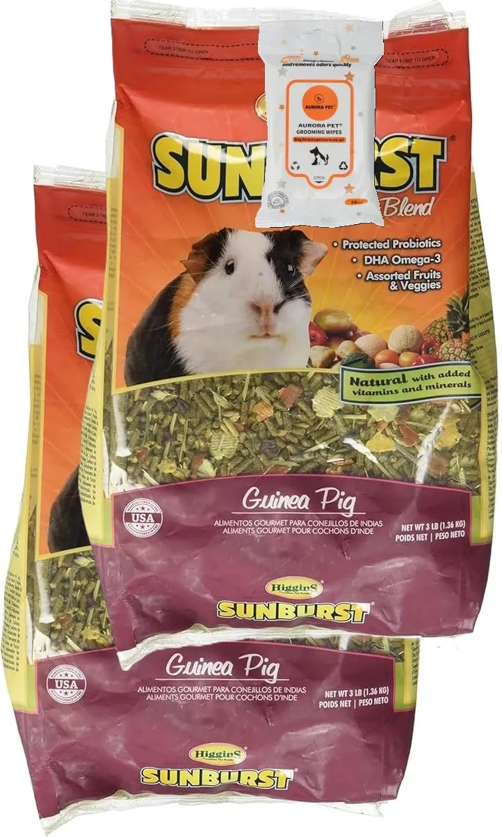Aurora Pet Bundle : Higgins Sunburst Gourmet Cobaye – 2 sacs de 3 lb + Lingettes Soin