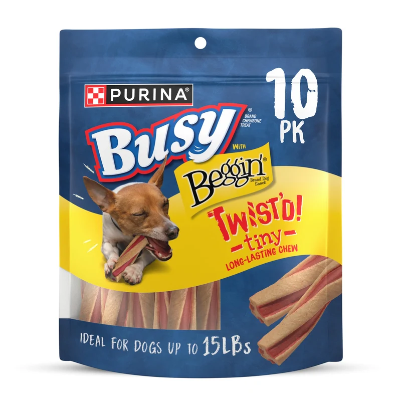 Purina Busy avec Beggin’ Twist’d – Os twistés Tiny pour chiens adultes, bacon – lot de 6 sachets de 10 pièces