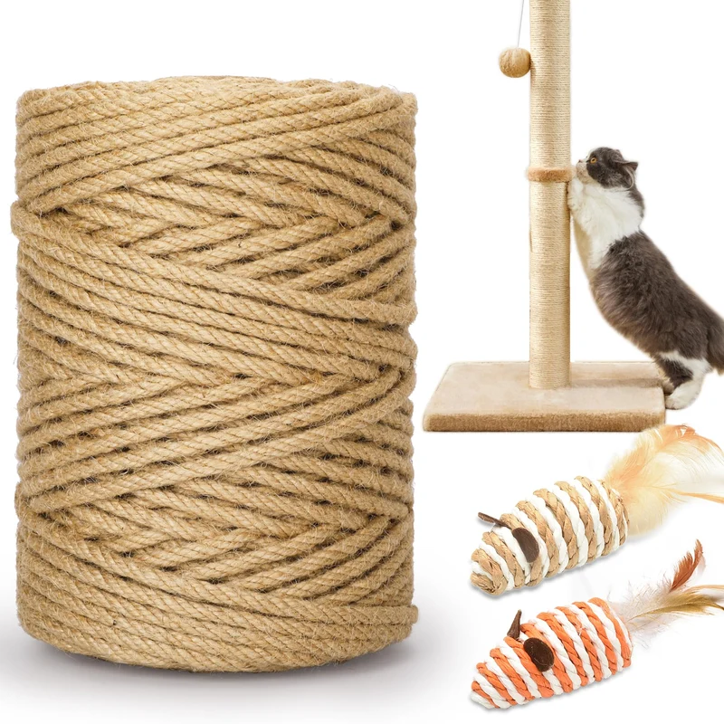HezzLuv Corde Sisal 262ft/80m – 6mm Naturelle pour Posts à Griffer et DIY, 2 Souris Incluses