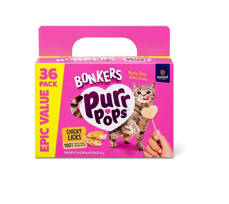 Bonkers Purrpops Friandises pour Chats au Poulet Lyophilisé – 36 Pièces