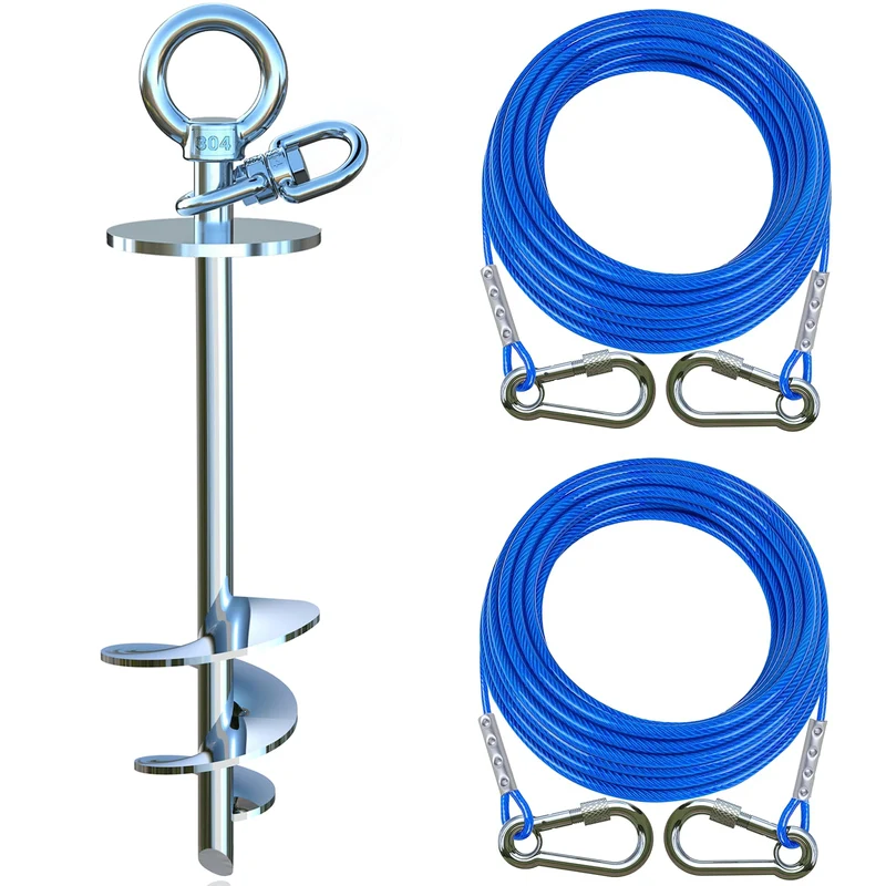 TOPKNOT Câble et Ancre pour Chien – Jardin, 2 câbles de 20 pieds, rotation 360°, jusqu’à 200 livres