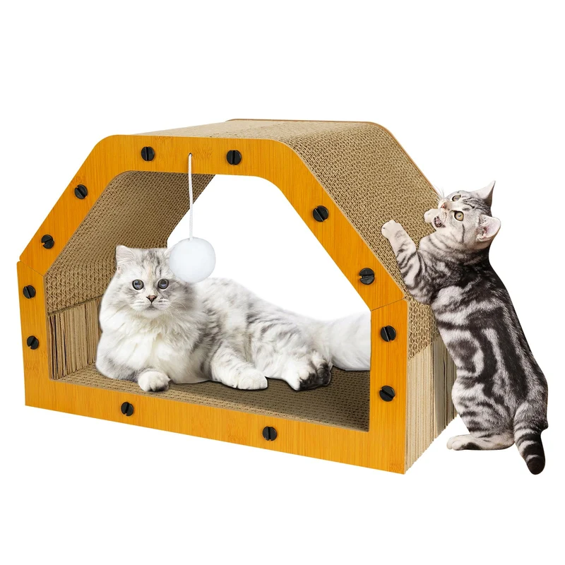 TIMIEEYA Maison Chat Carton – Grand Grattoir et Canapé, Tunnel Confortable pour Chats Intérieurs