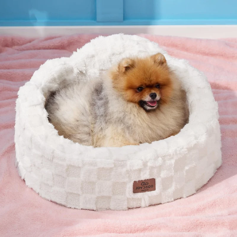 Joydeco Lit Nuage pour Petits Chiens et Chats – Mousse Orthopédique, Housse Lavable, Fond Antidérapant 22x20 po, Blanc